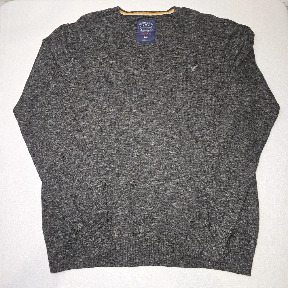 American Eagle Outfitters Mens L Gray‎ V-Neck Sweater Athletic Fit Pullover Knit